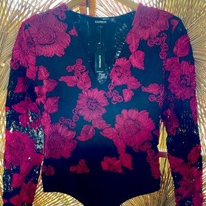 Express Womens Medium Crochet Bodysuit NWT